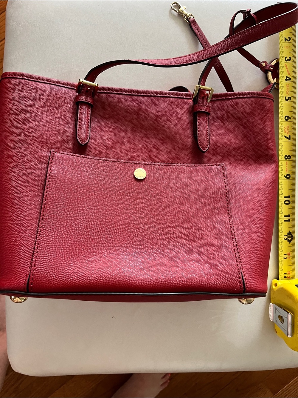 Michael Kors Wine Saffiano Leather Tote with Front Pocket